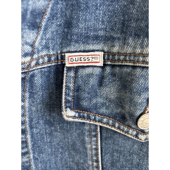 EUC VTG Y2K 90s Guess Hooded Plaid Jean Jacket USA Trucker Denim Rare L - Picture 4 of 12